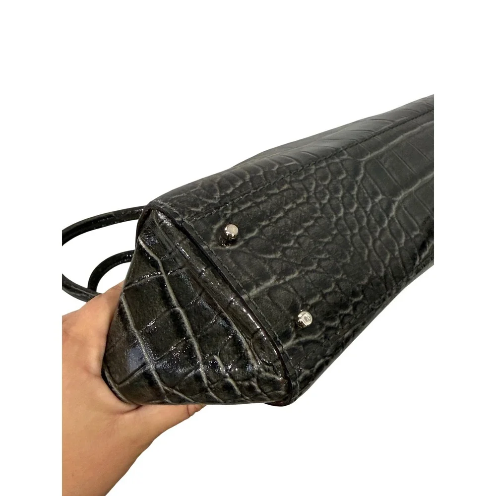 Kate Spade New York Grey Croc Embossed Patent Leather Tote Bag Shoulder Purse